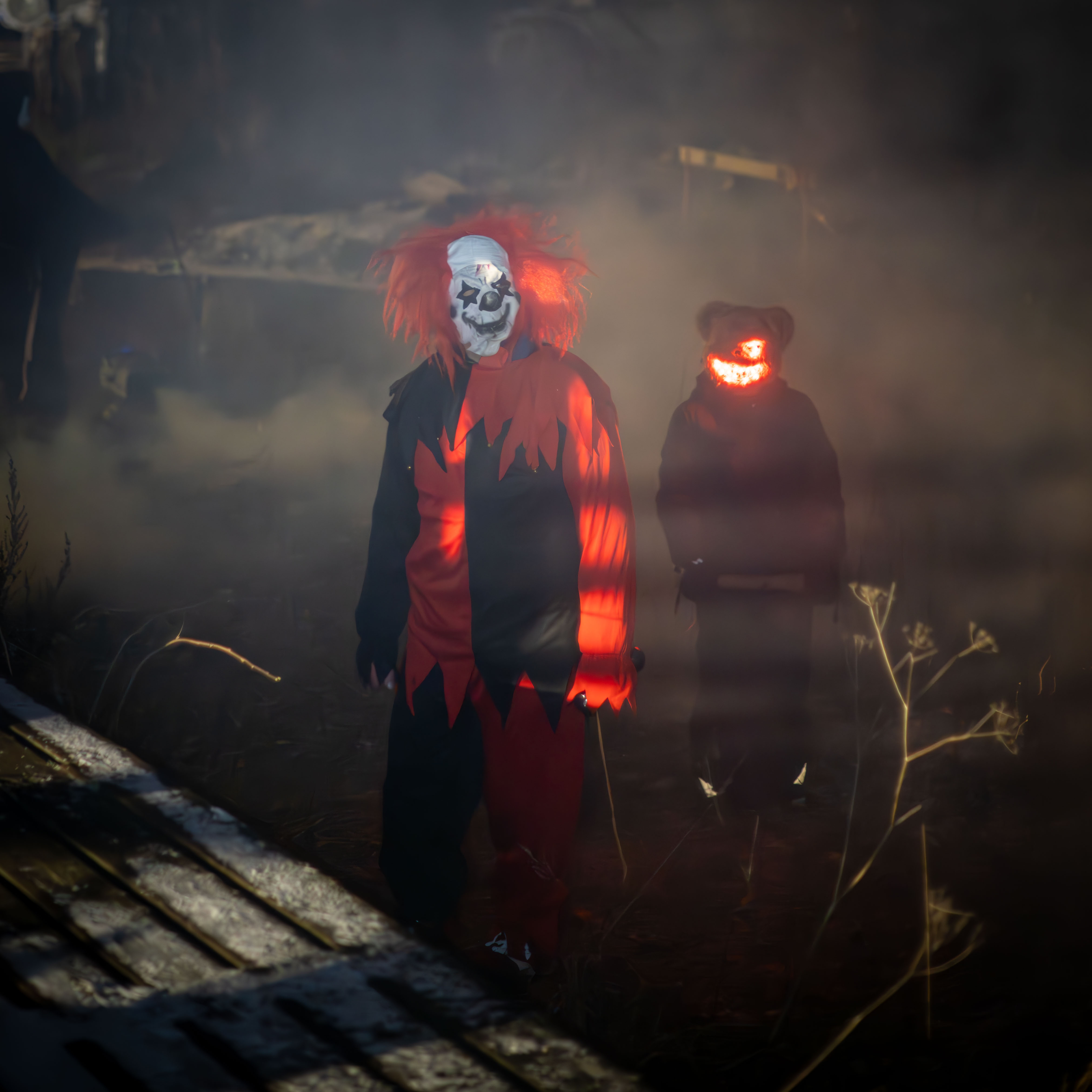 Characters dressed in Halloween costumes.