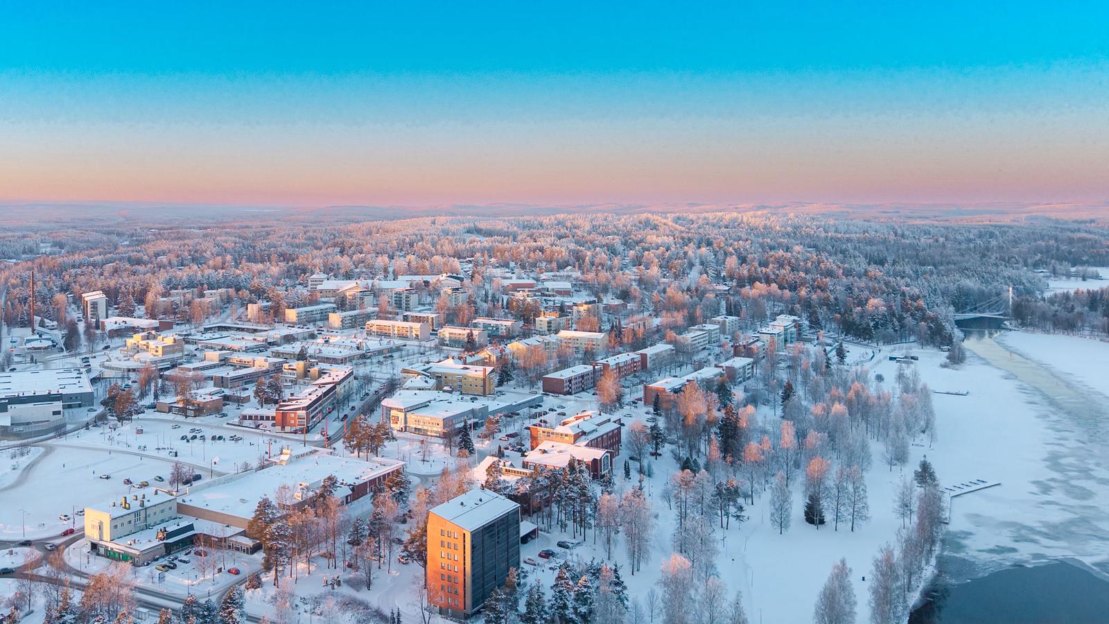 Aerial photo of the city center of Äänekoski.