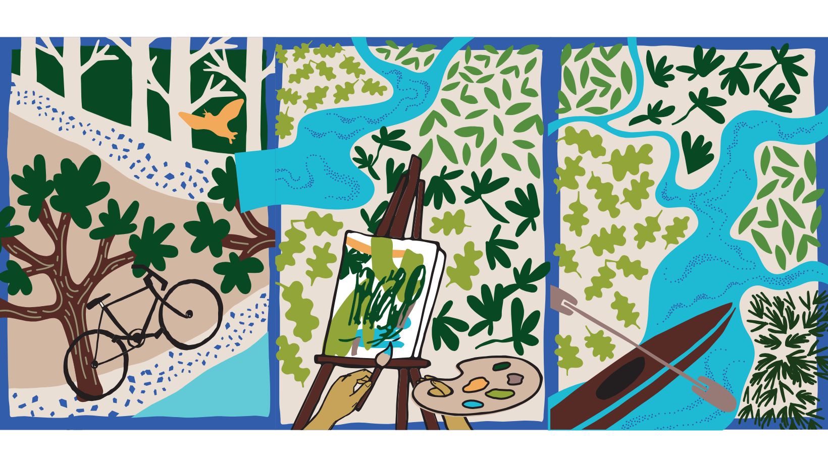 Image logos of the new paddling, cycling and culture routes.