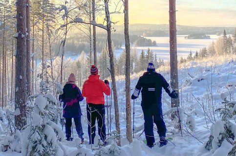 On a snowshoeing trip.